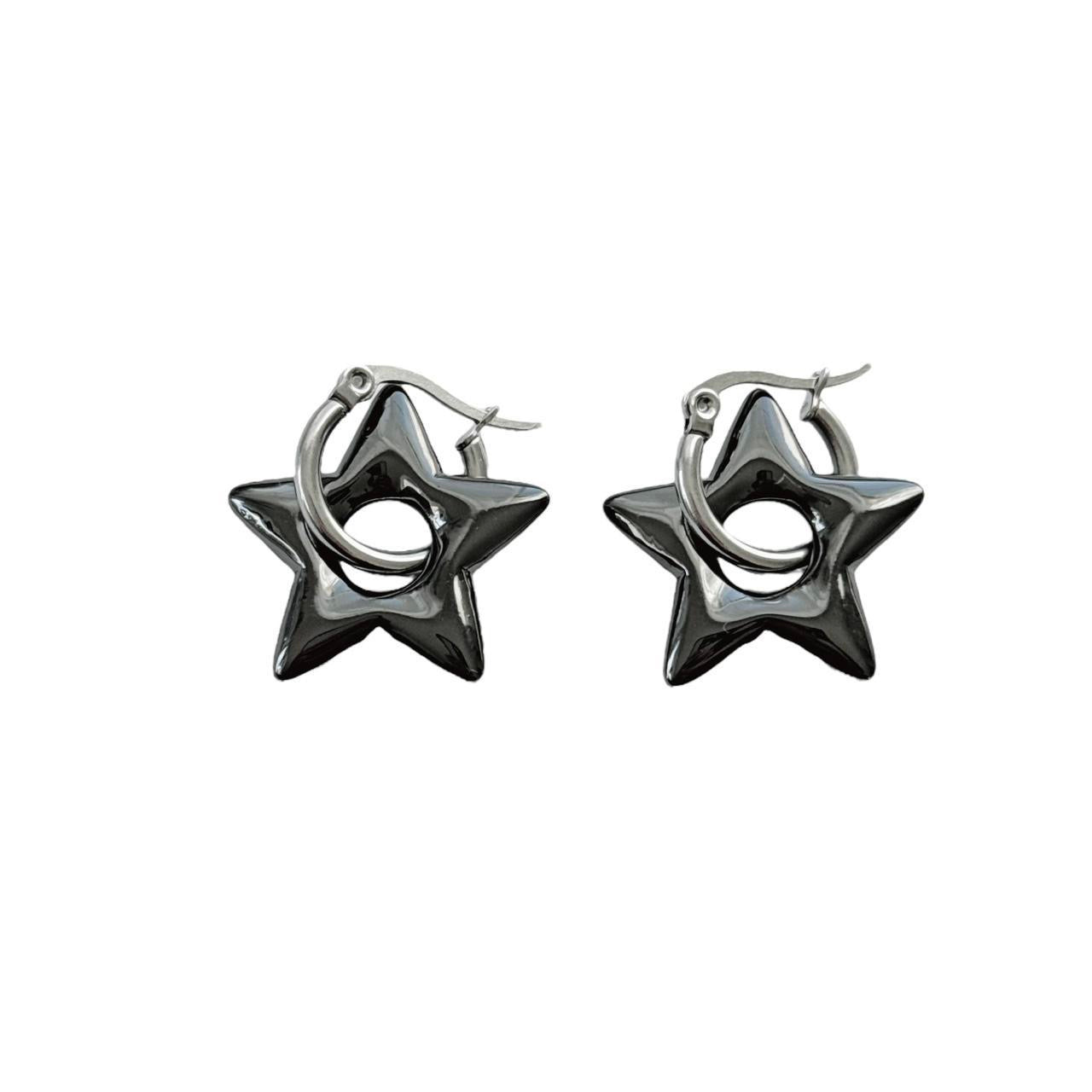 Black Puffy Star Hoops