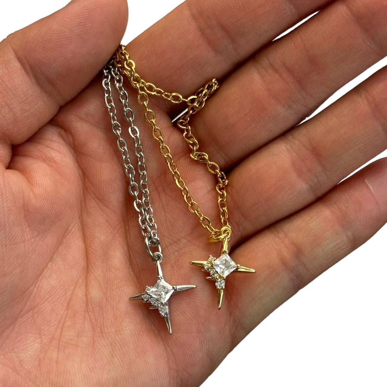 Gold Rhinestone Sparkle Star Necklace