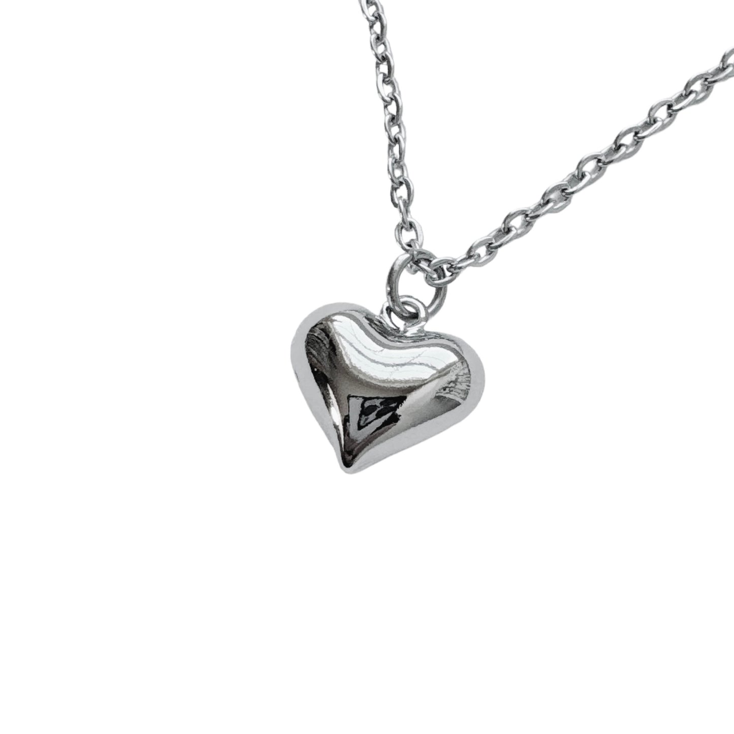 Silver Puffed Heart Necklace