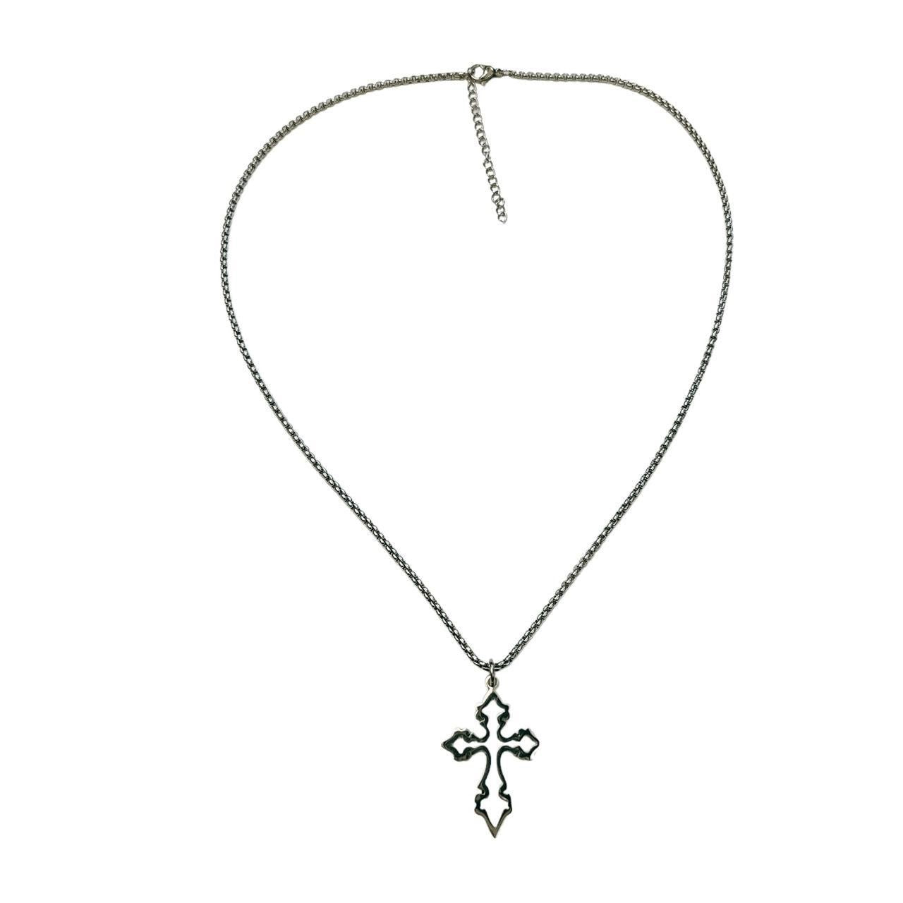 silver hollow cross necklace