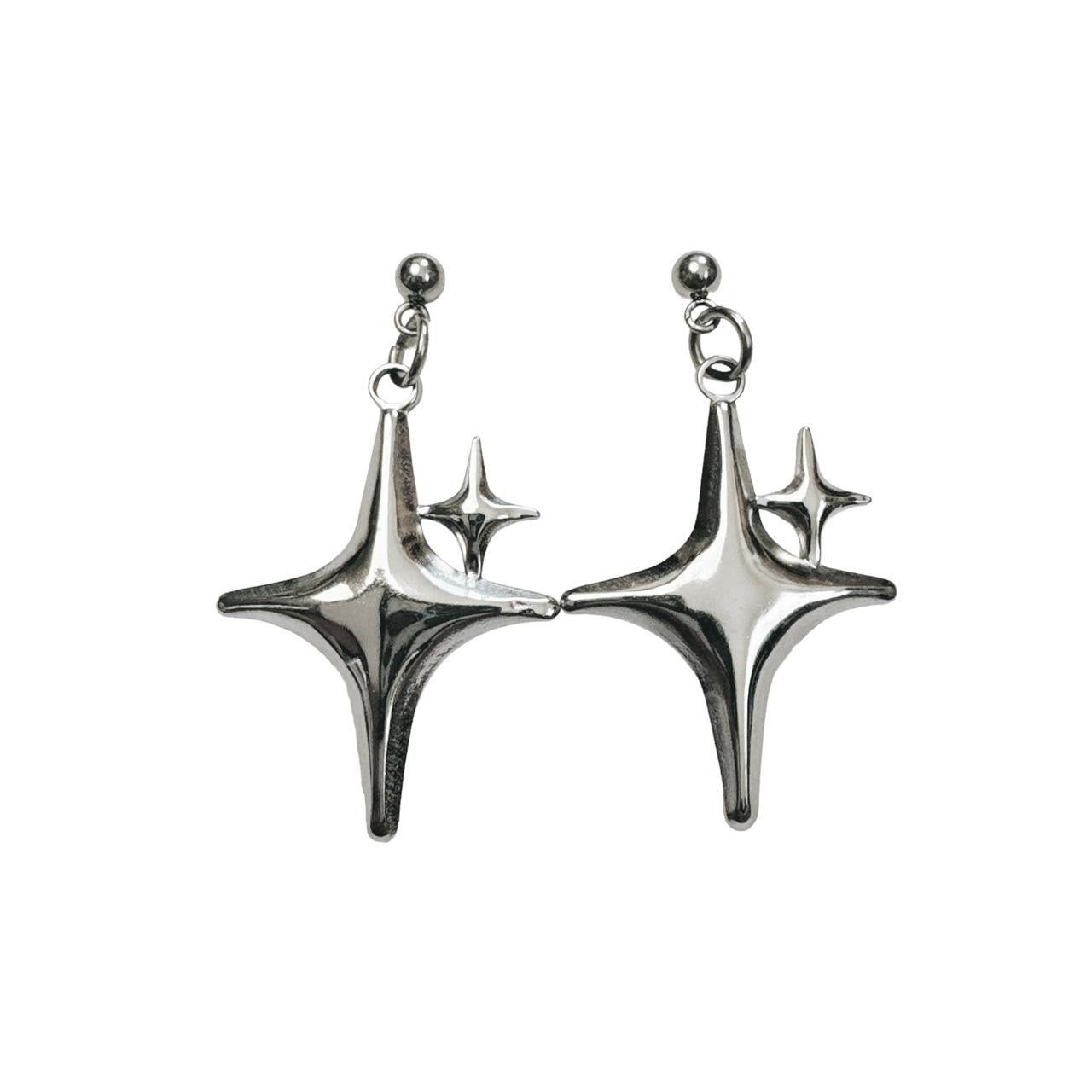 silver double sparkle star earrings