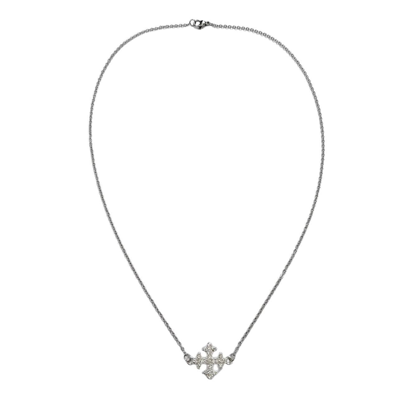 Silver Rhinestone Cross Necklace