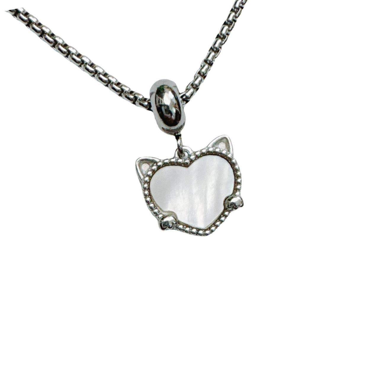 Silver Cat Shell Heart Necklace