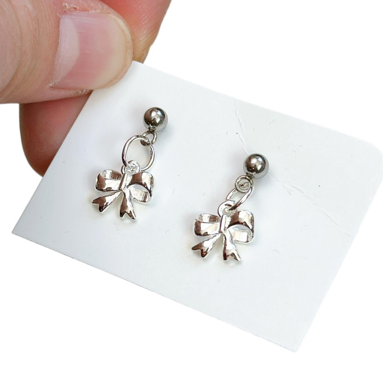 Dainty Silver Bow Earrings