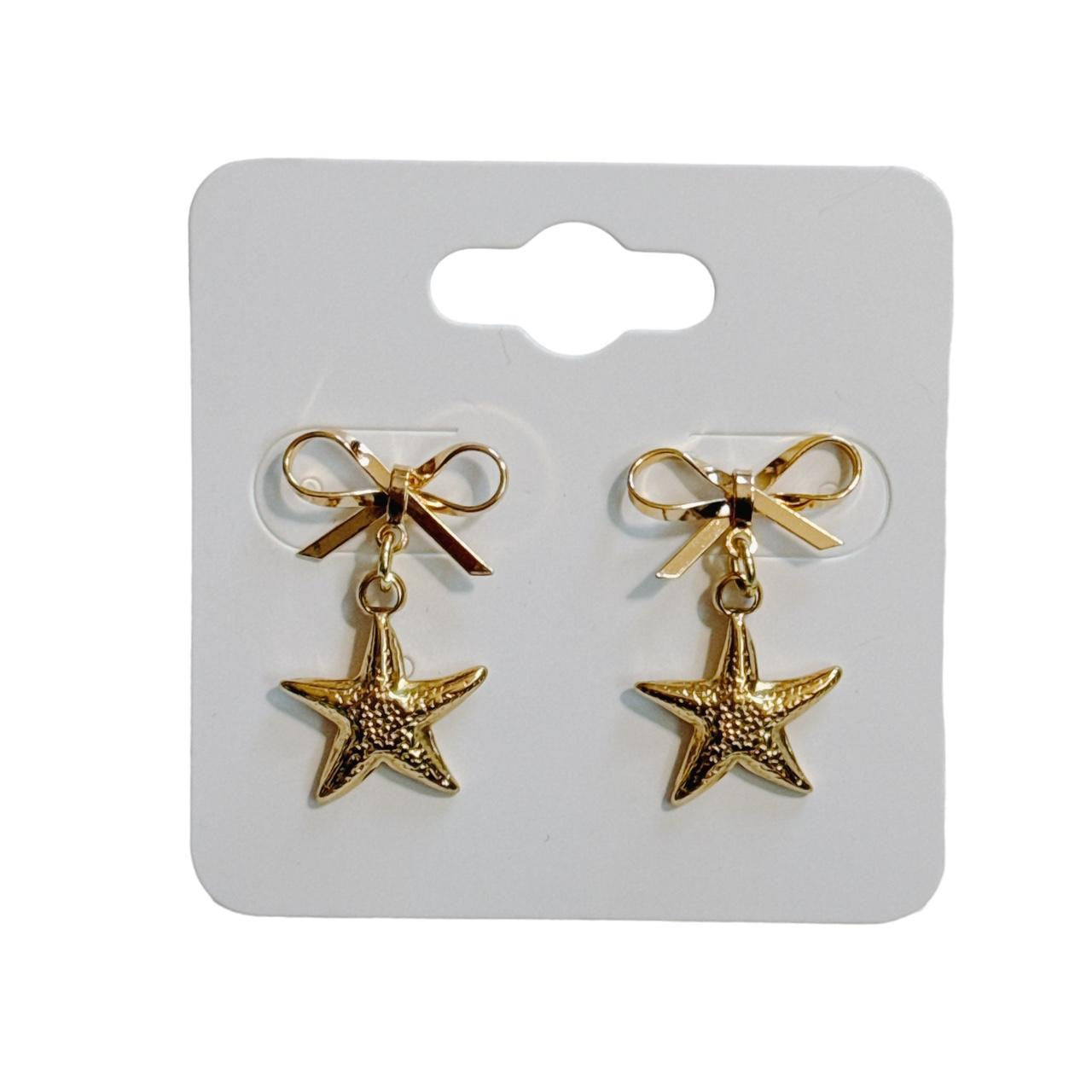 gold bow & starfish earrings