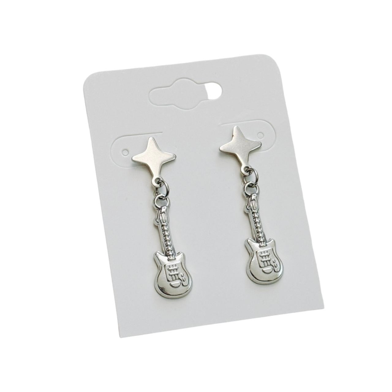 silver star & guitar earrings