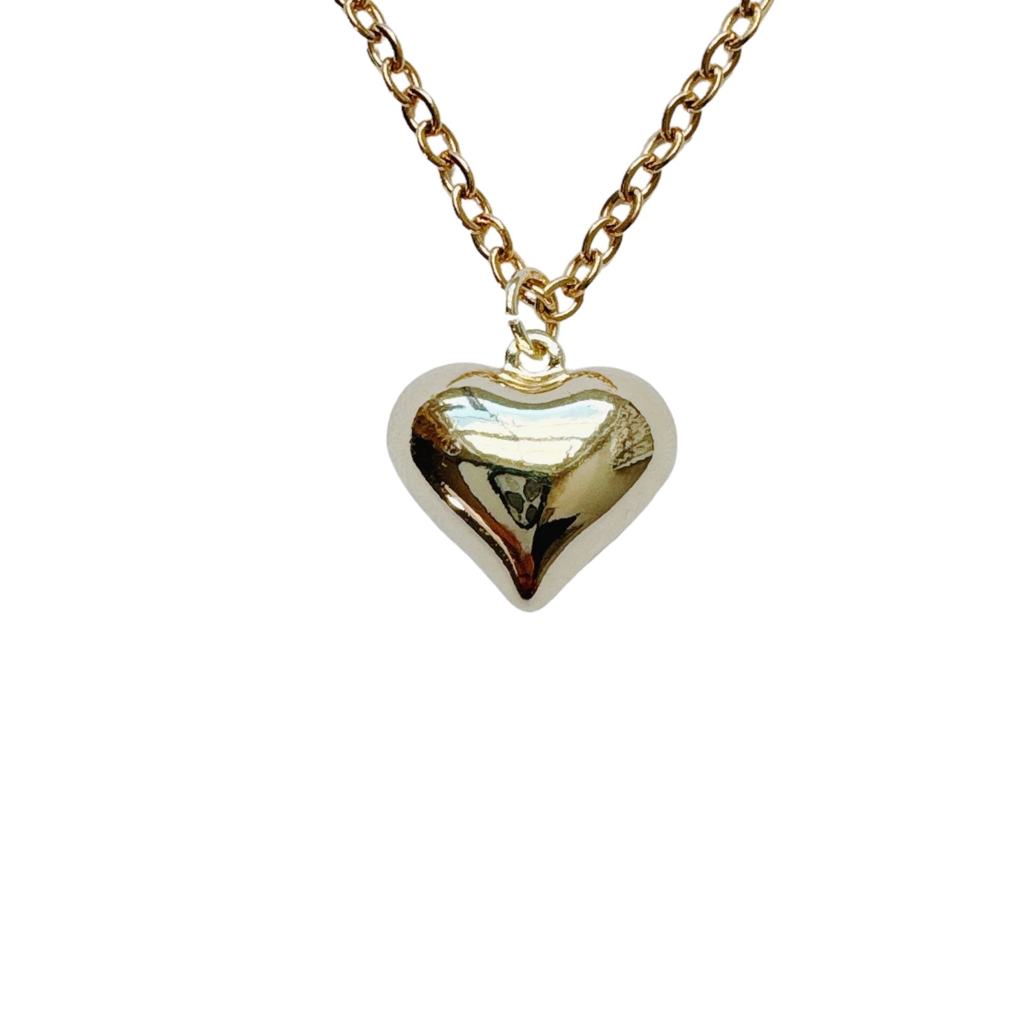 Gold Puffed Heart Necklace