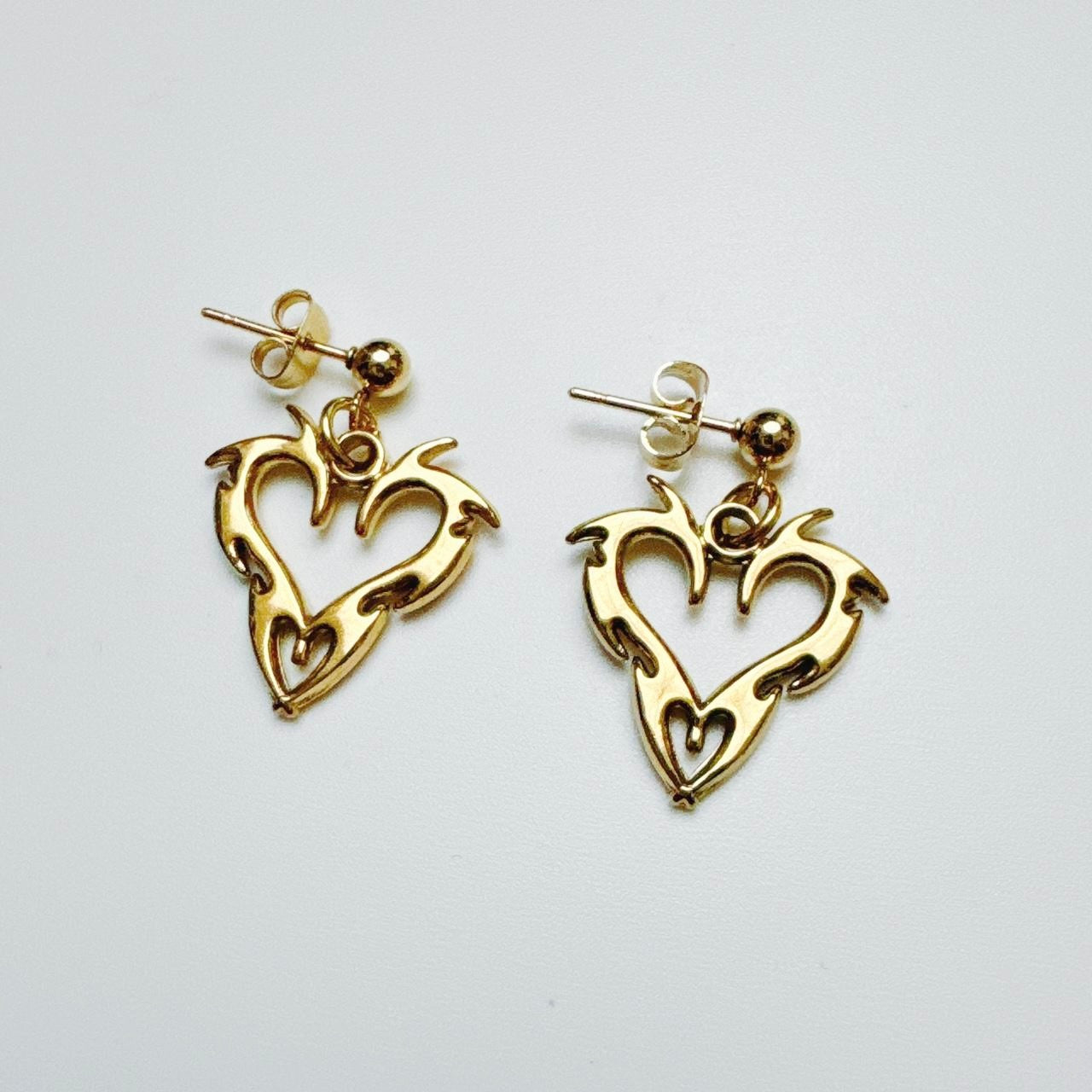 Gold Tribal Heart Earrings