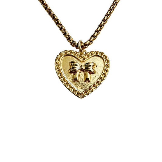 gold heart bow necklace