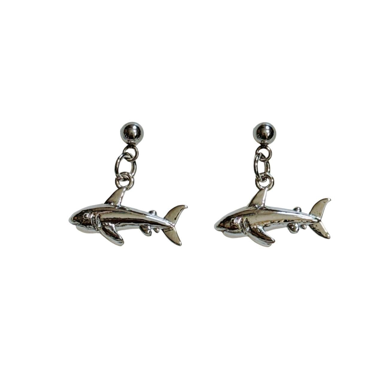 silver shark earrings