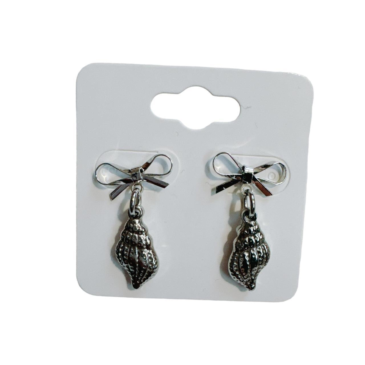 silver bow & shell earrings