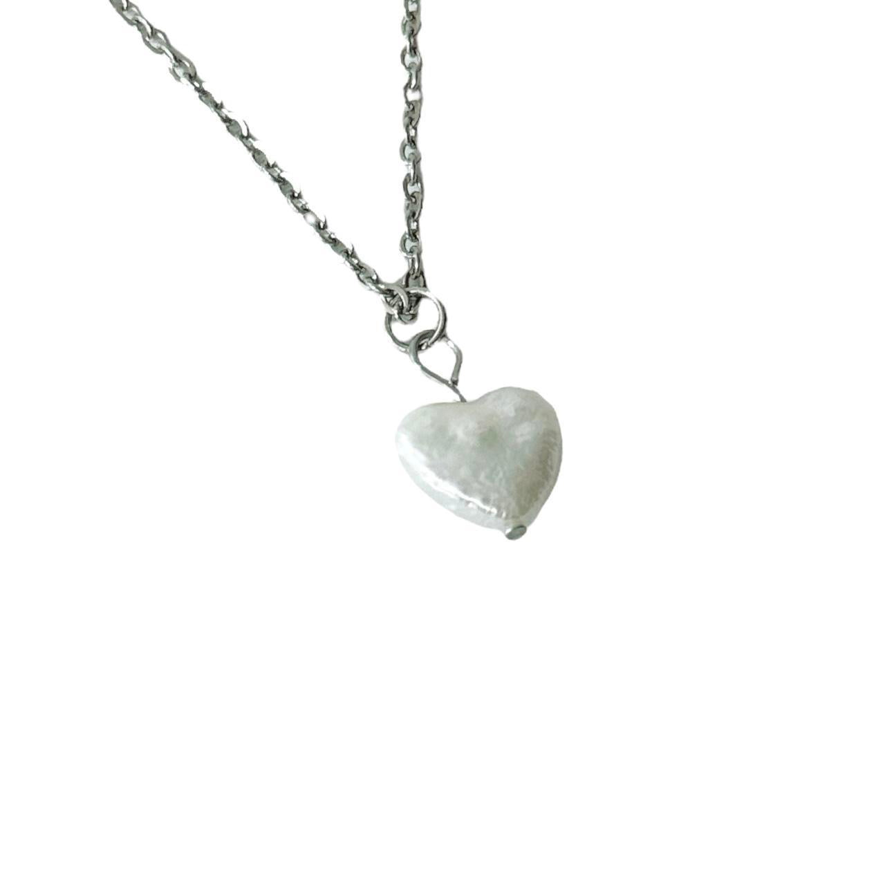 Silver Pearl Heart Necklace