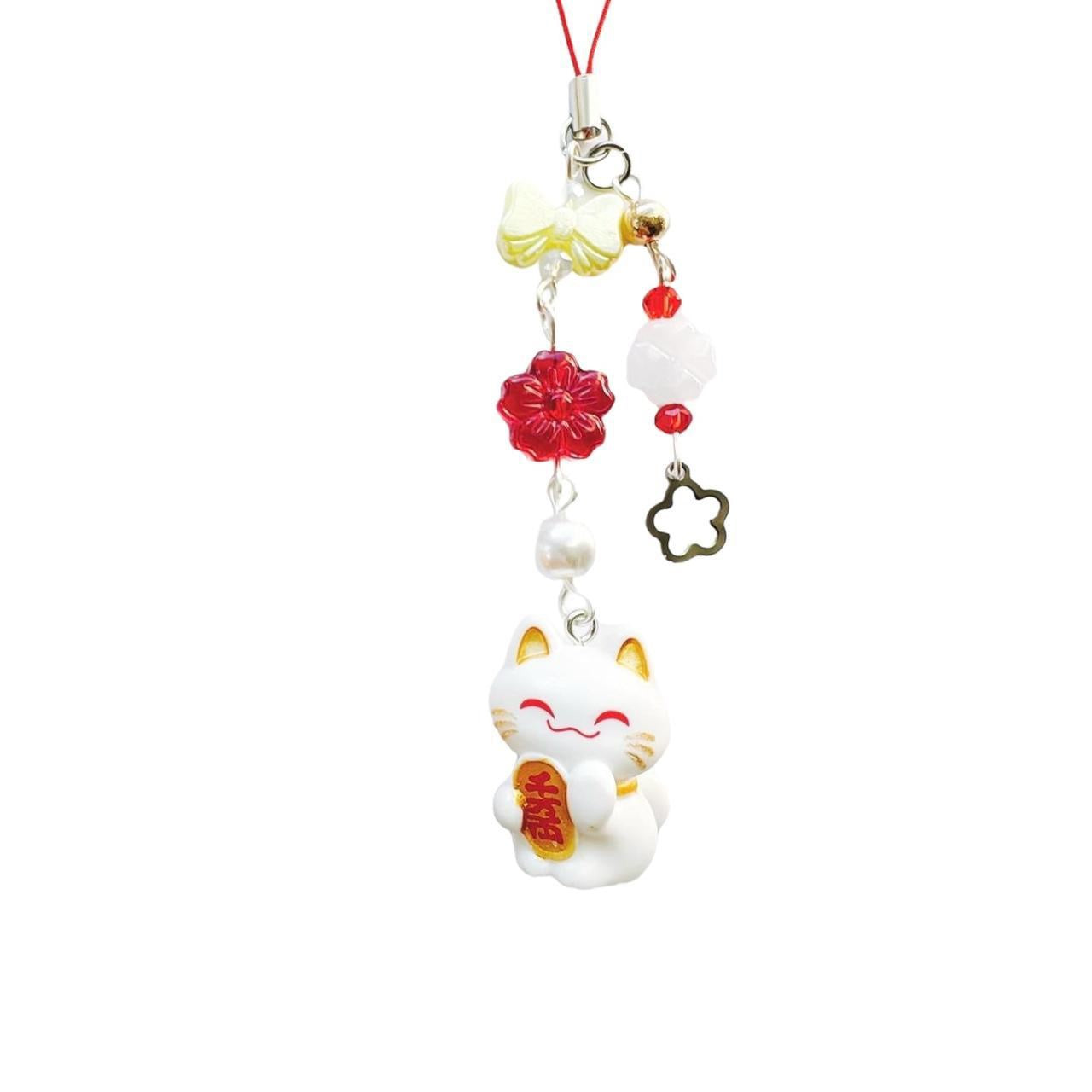 White Lucky Cat Phone Charm