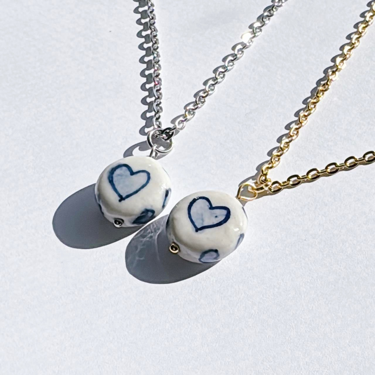 Silver Porcelain Heart Necklace