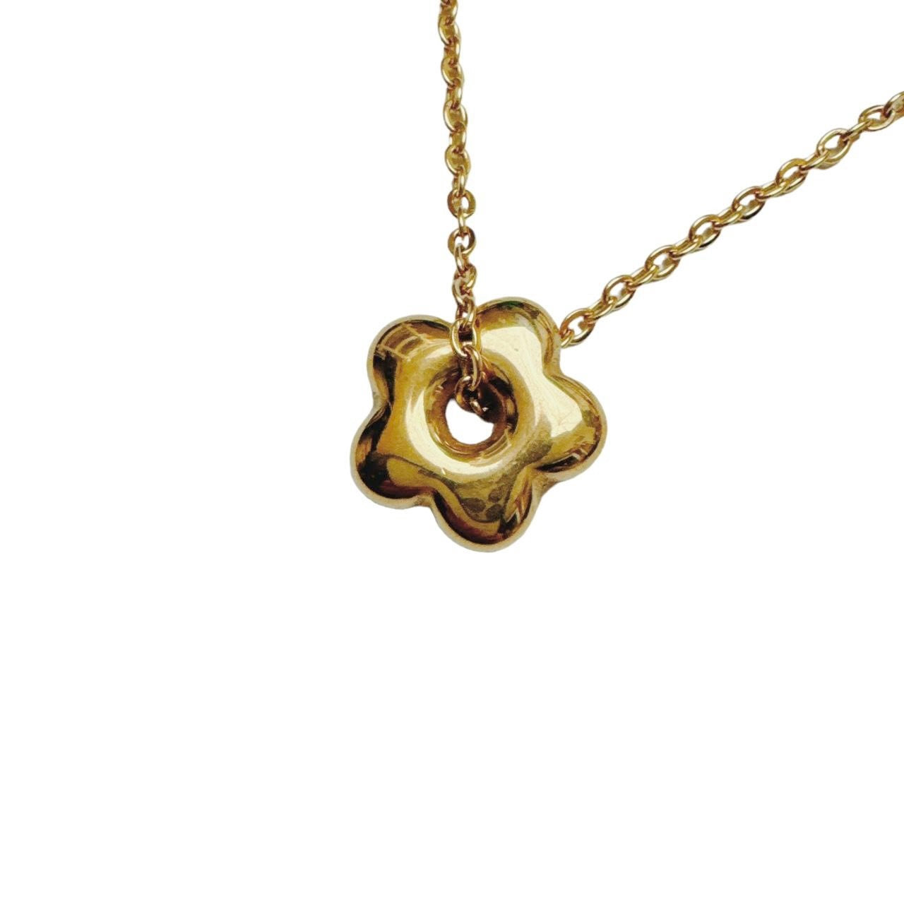 Gold Puffy Flower Necklace