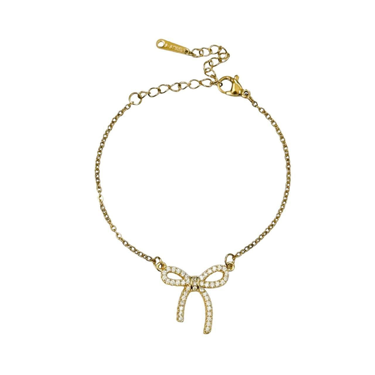 Gold Rhinestone Bow Bracelet