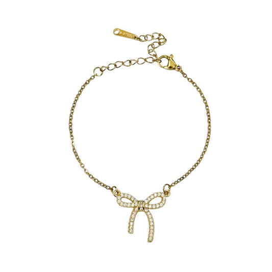 Gold Rhinestone Bow Bracelet