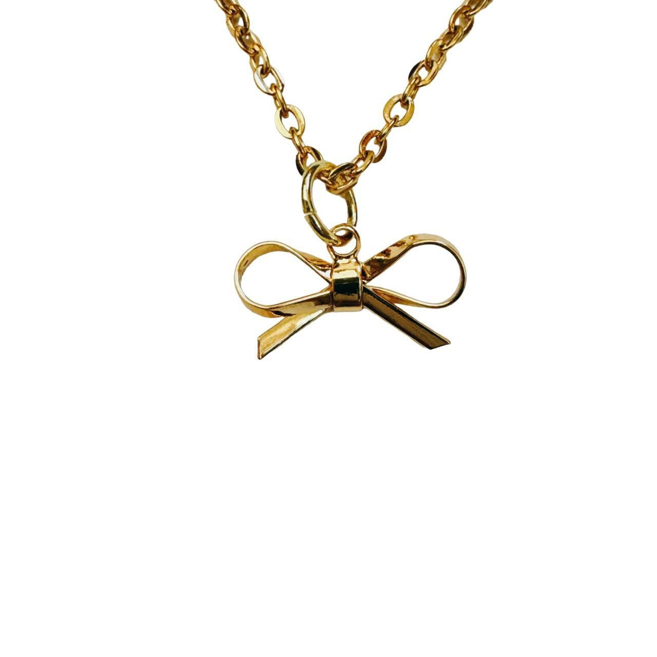 gold dainty bow necklace