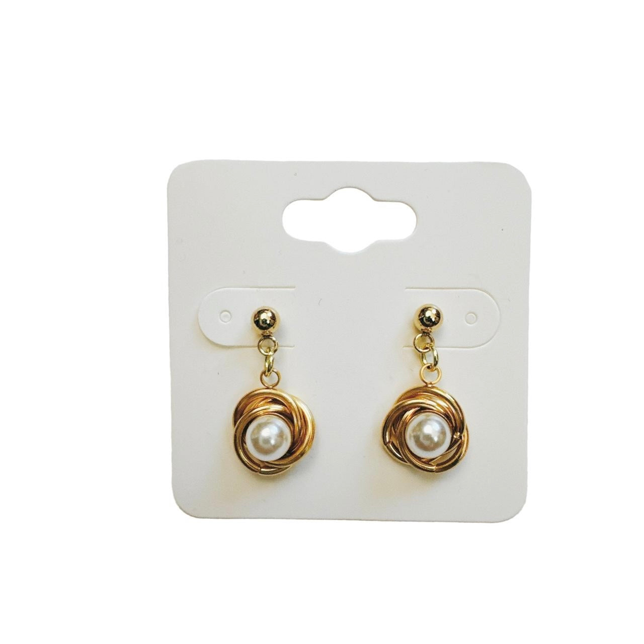 gold pearl vortex earrings