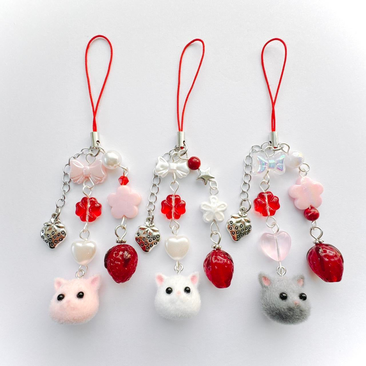 White Strawberry Cat Charm