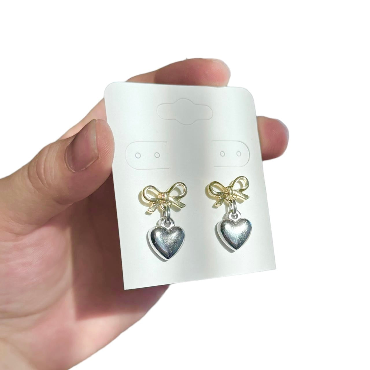 Silver & Gold Bow & Heart Earrings