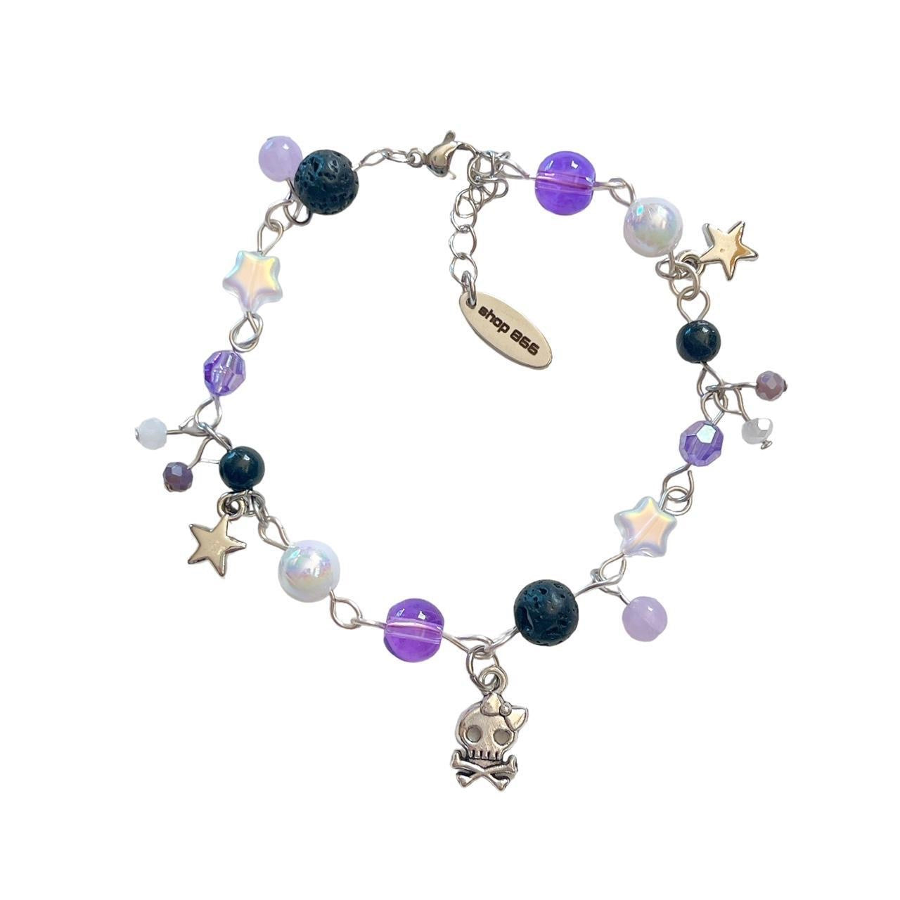 Purple Beaded Skull Bracelet