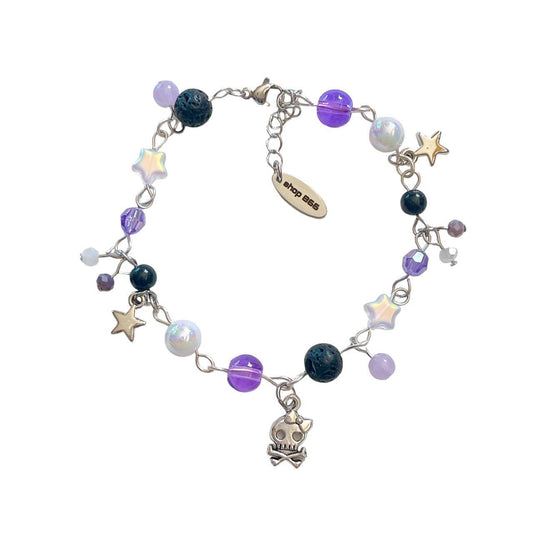 Purple Beaded Skull Bracelet