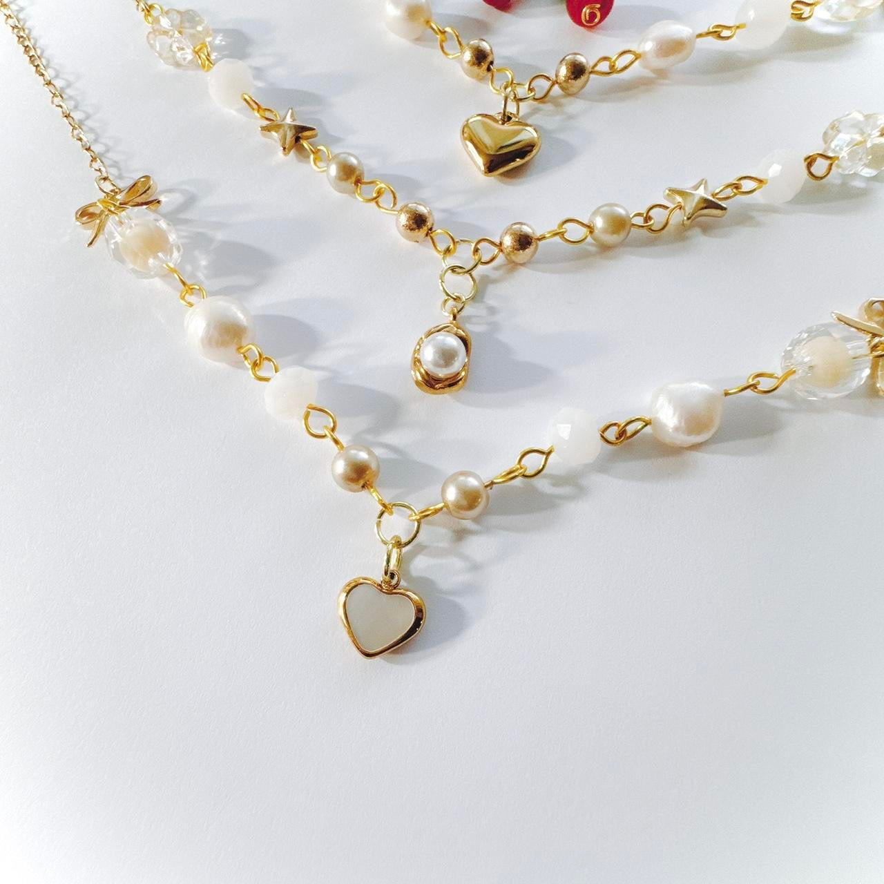 Gold Shell Heart Beaded Necklace