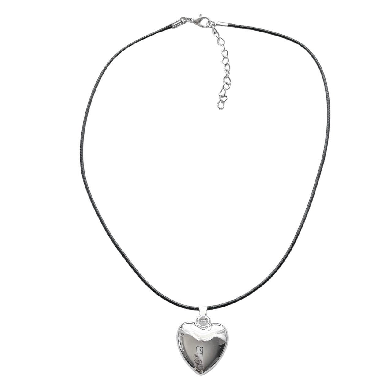 Silver Puffy Heart Cord Necklace