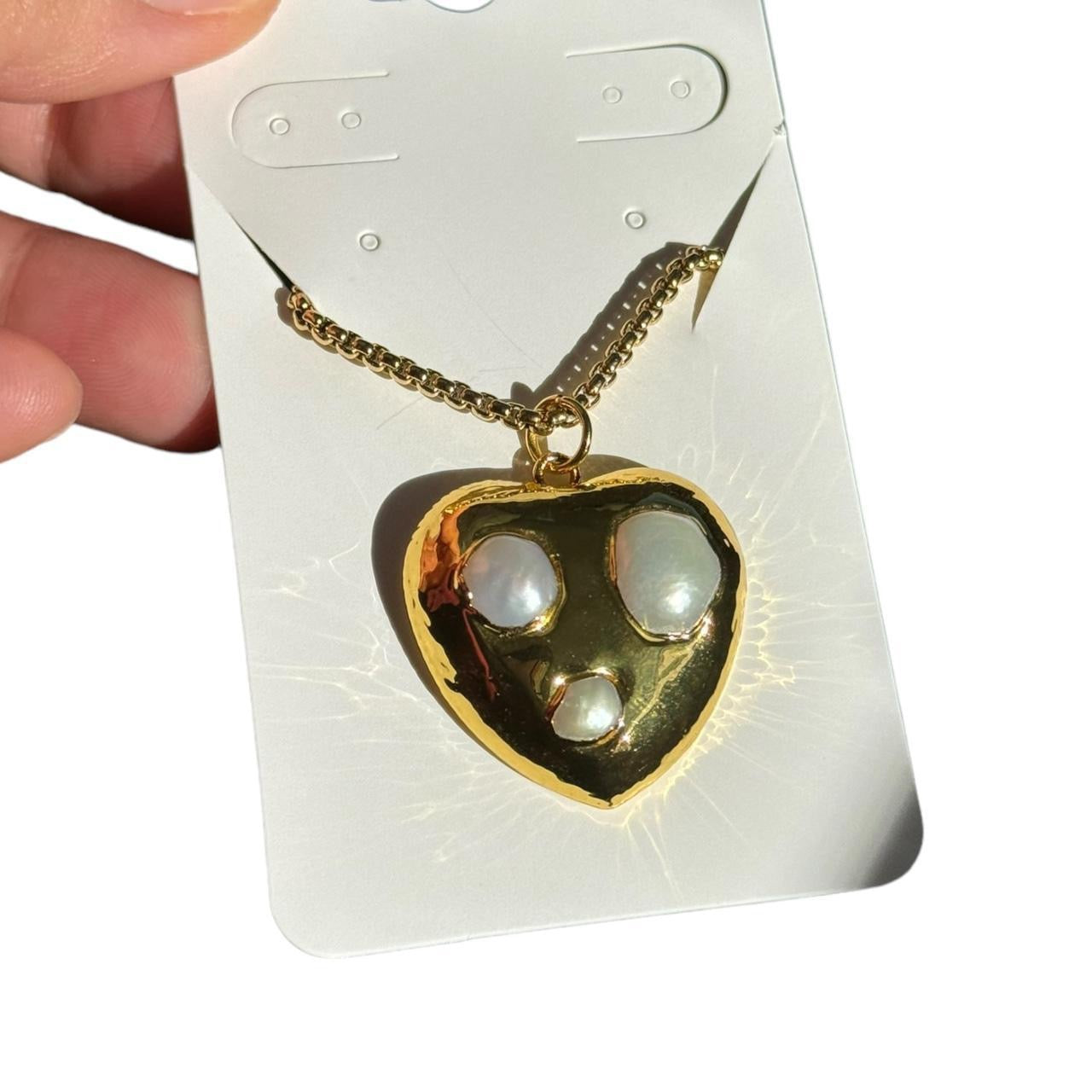 Large Gold Pearl Heart Necklace