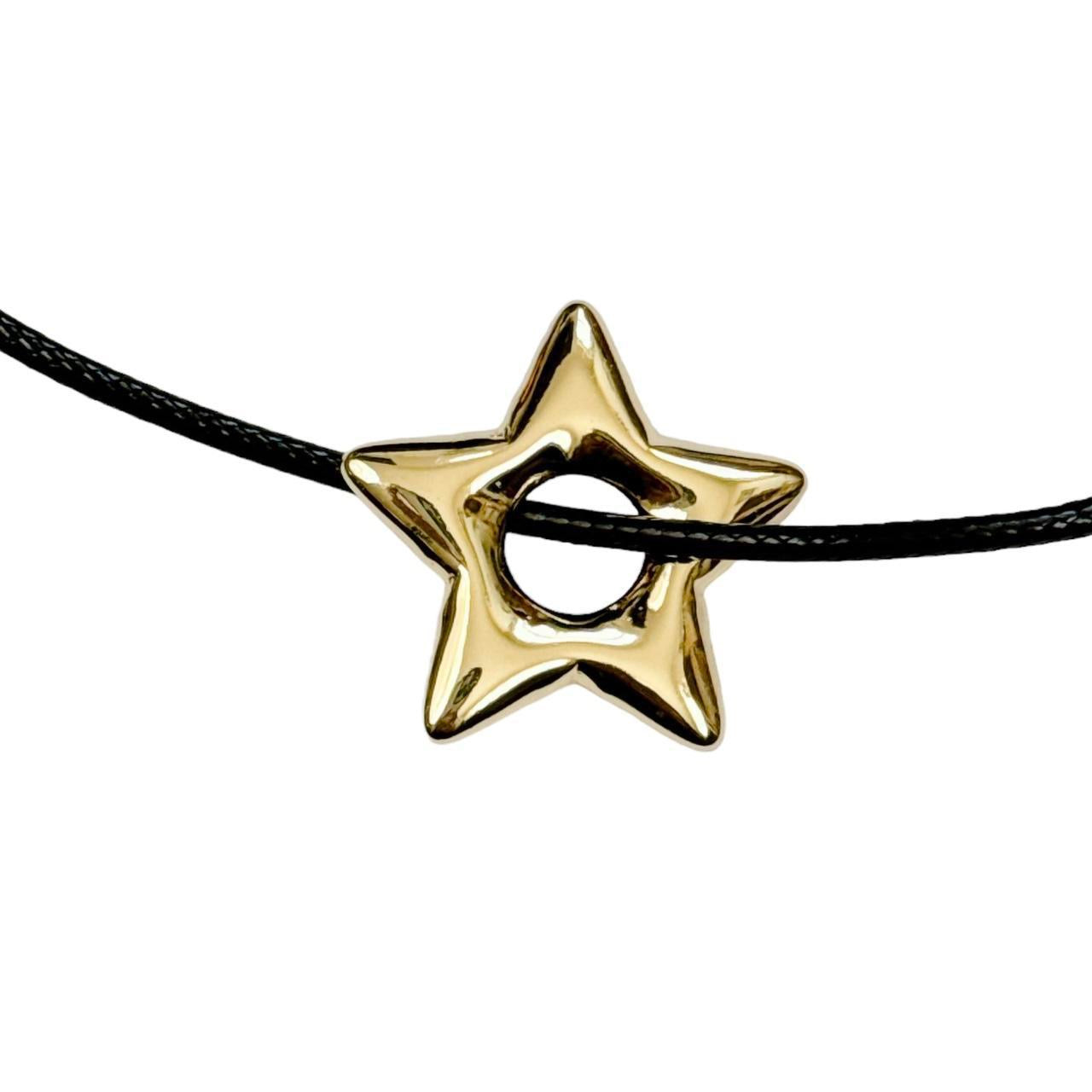 Gold Puffy Star Cord Necklace