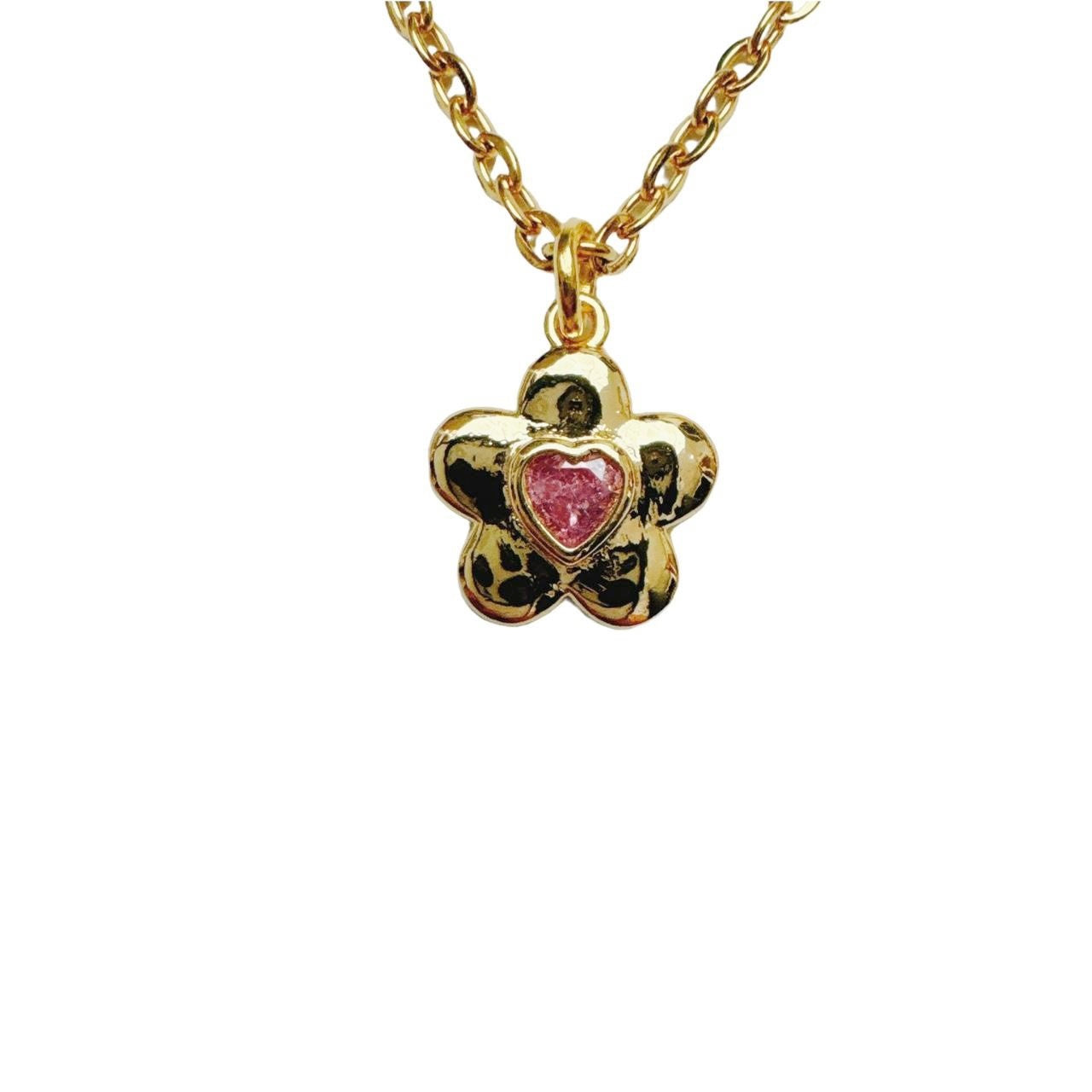 Pink Rhinestone Flower Necklace