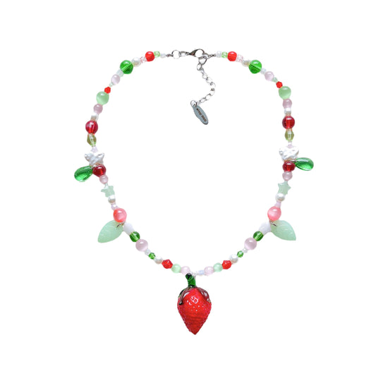 Glass Strawberry Beaded Necklace