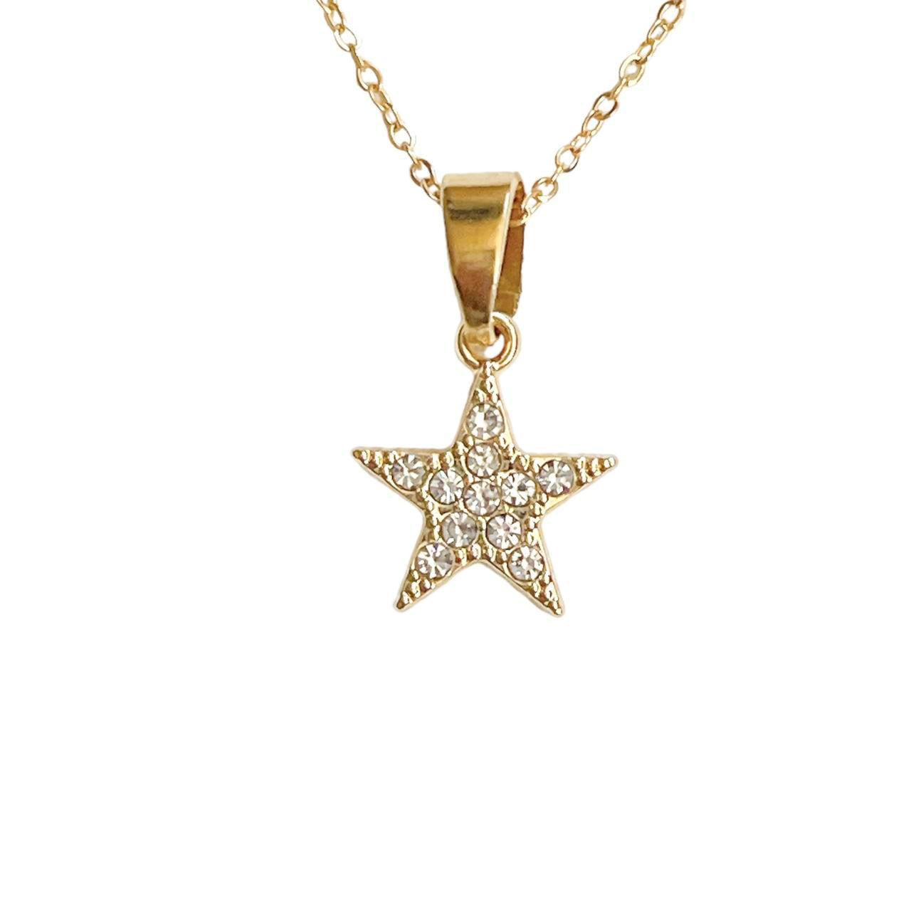 Gold Dainty Rhinestone Star Necklace