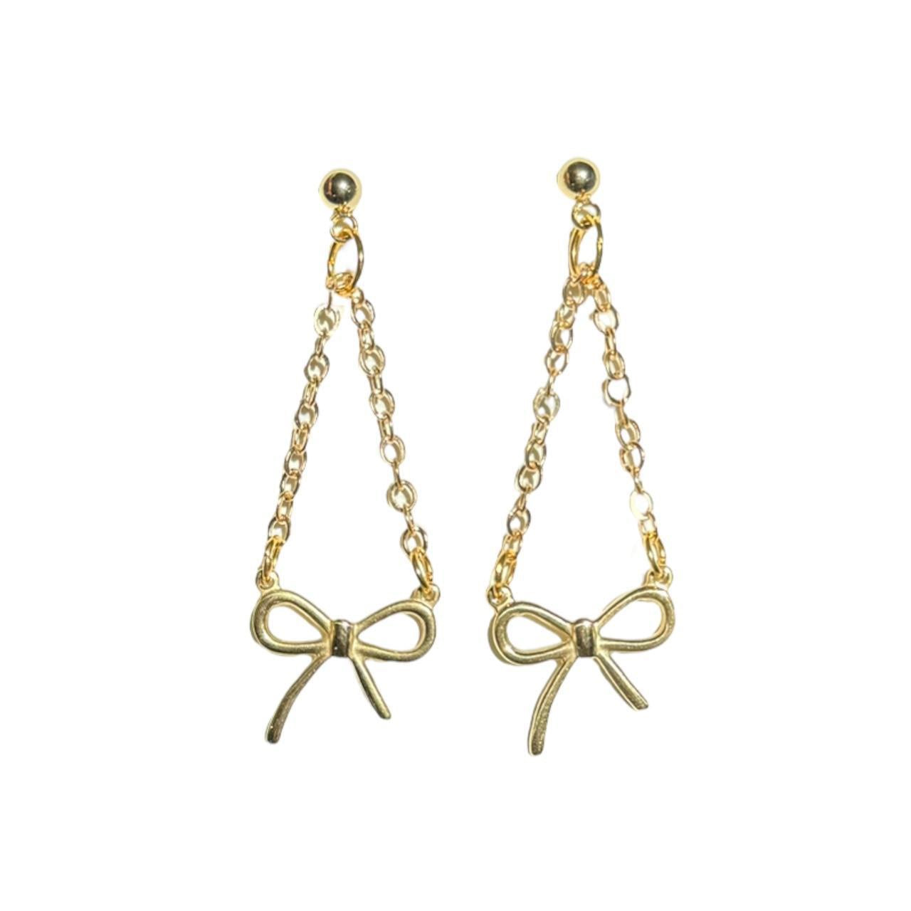 Gold Bow Chain Earrings