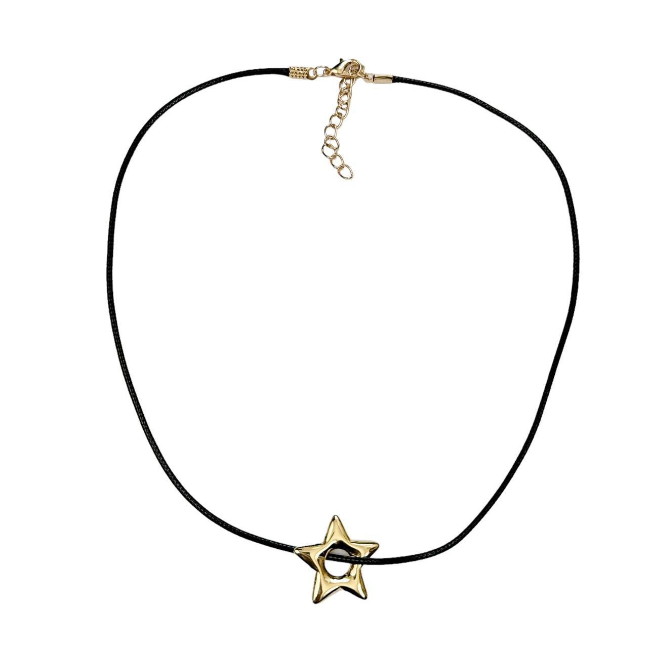 Gold Puffy Star Cord Necklace