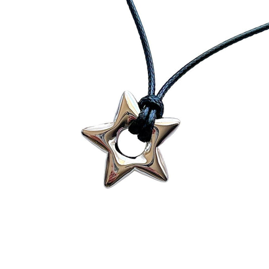 Silver Puffy Star Cord Necklace