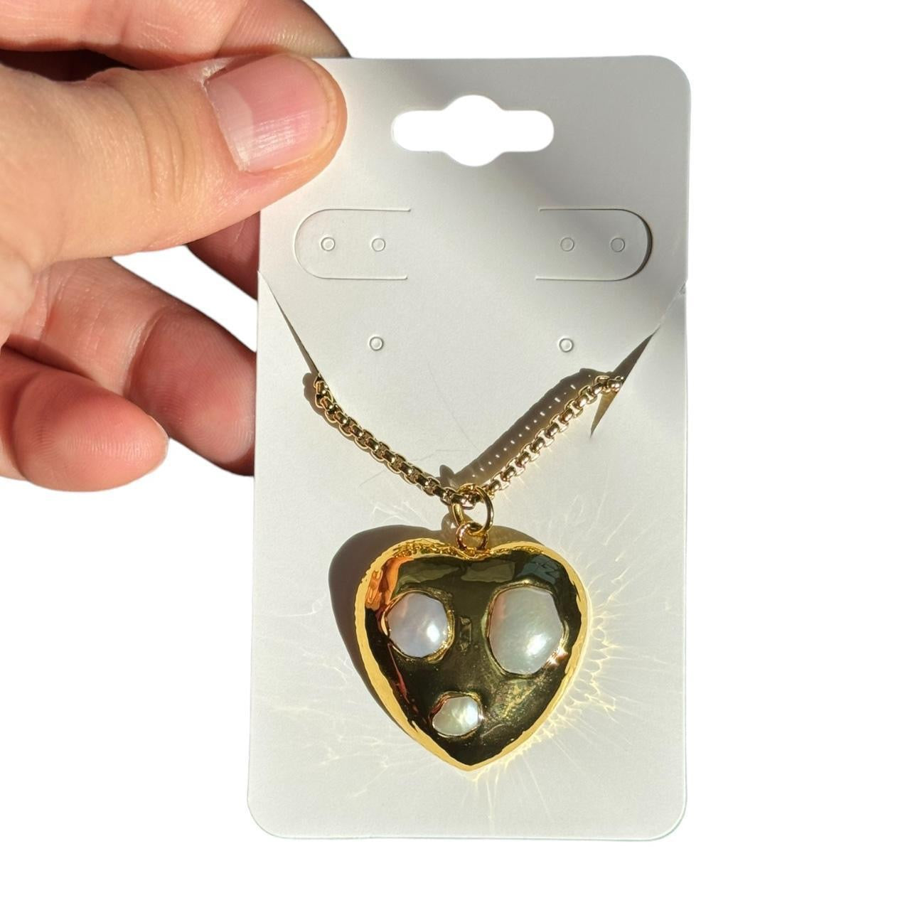 Large Gold Pearl Heart Necklace