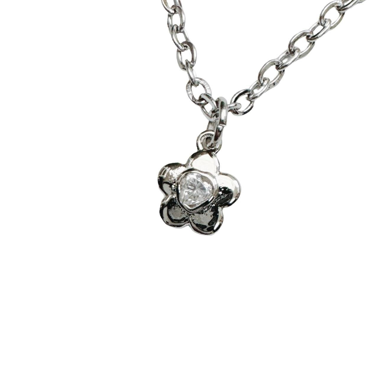 Silver Rhinestone Flower Necklace