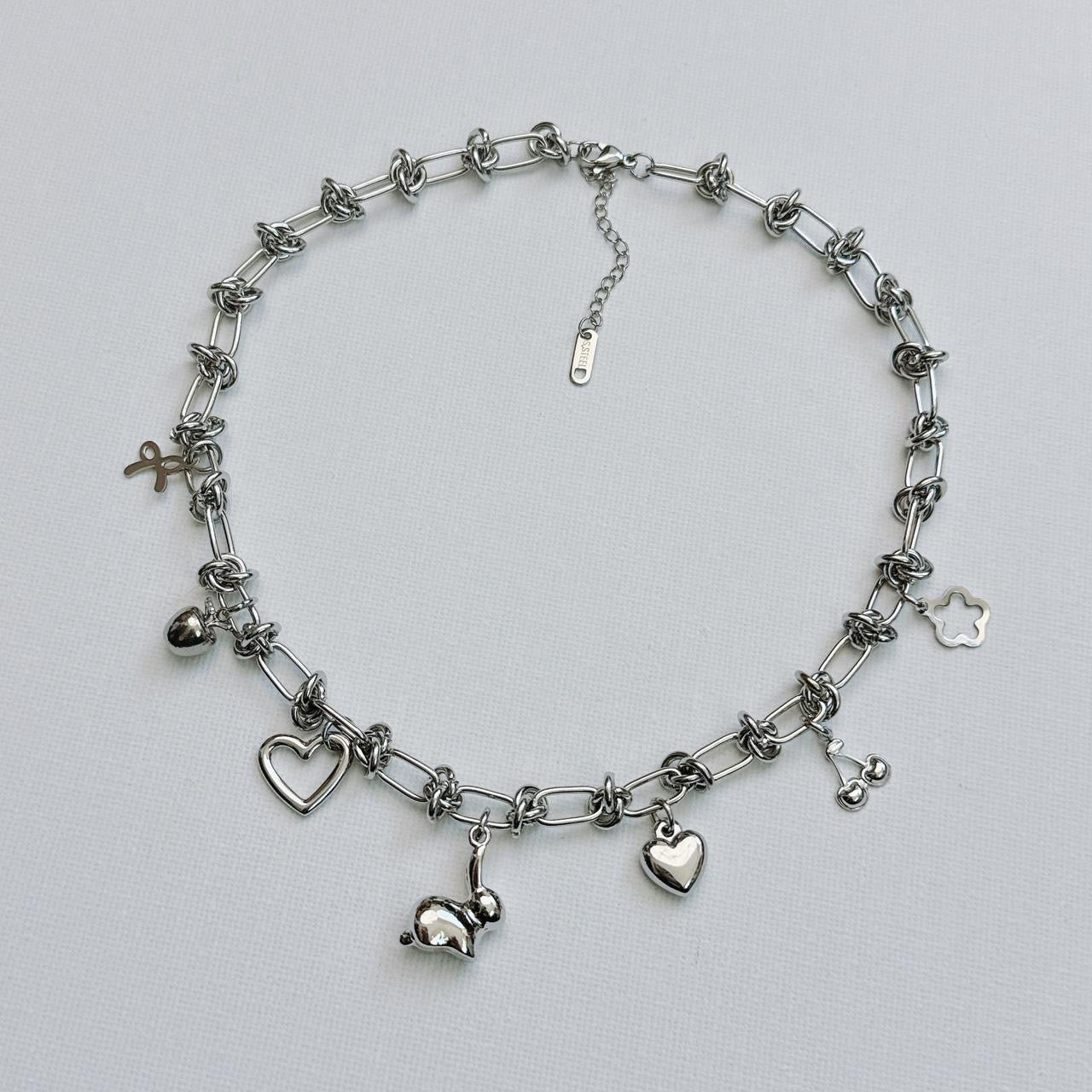 silver chain mail charm necklace - bunny