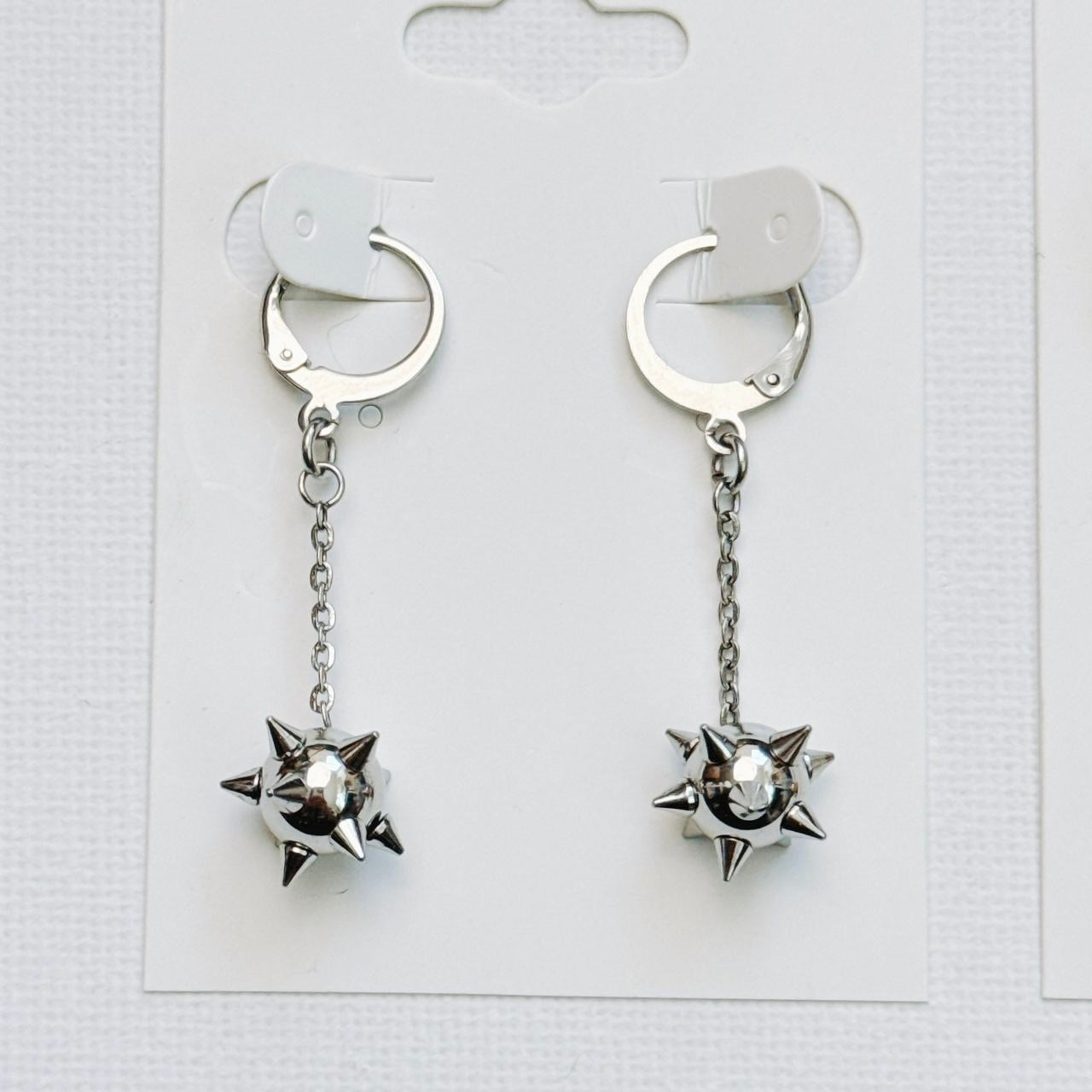 silver spike ball chain earrings