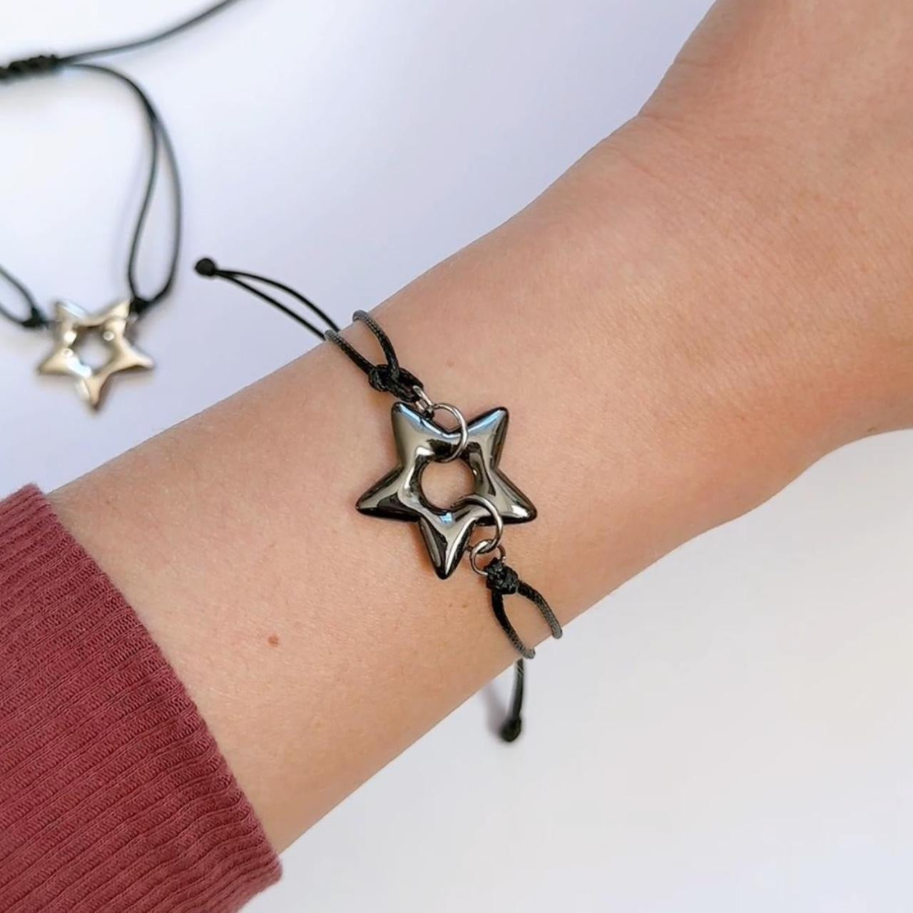 Black Puffy Star Cord Bracelet