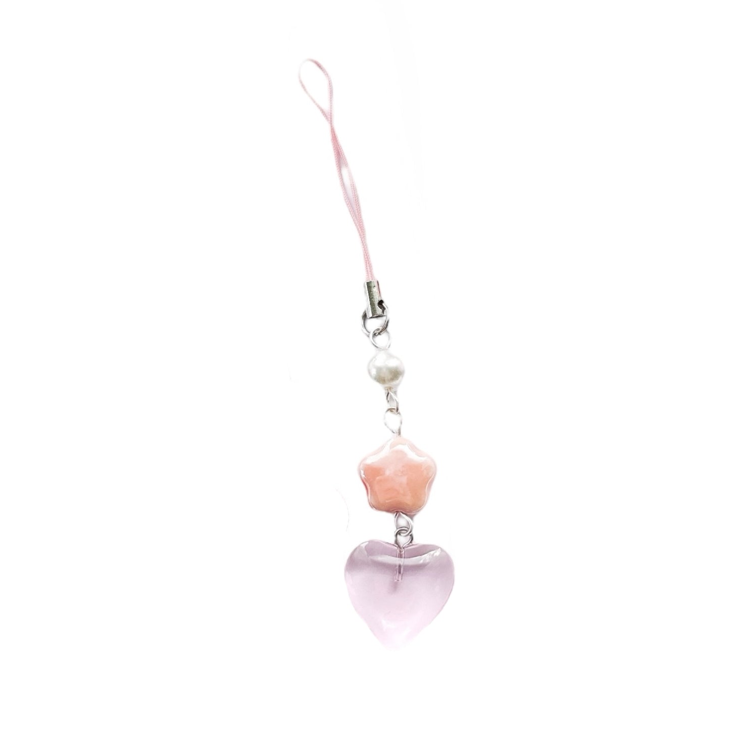 Pink Glass Heart Phone Charm