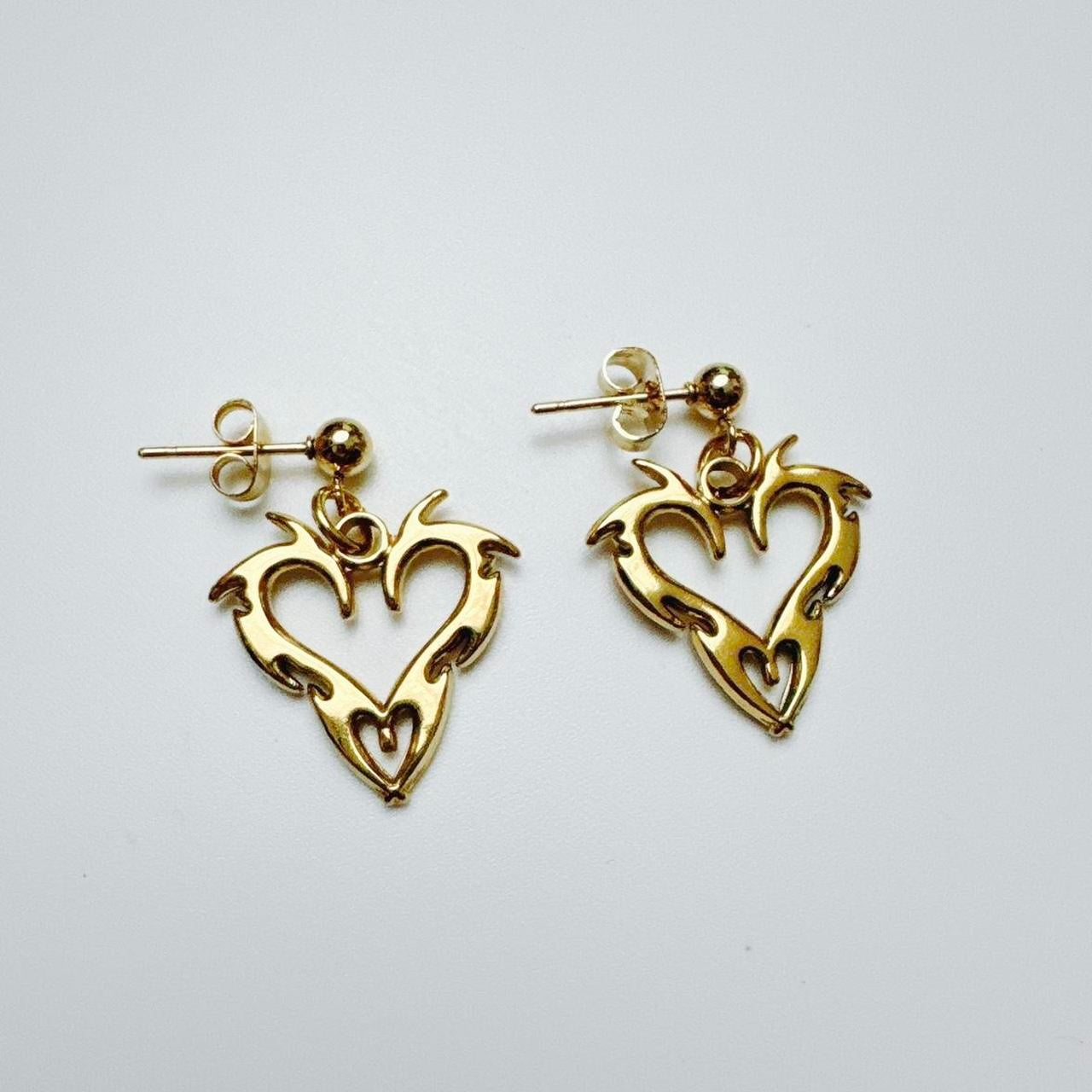 Gold Tribal Heart Earrings