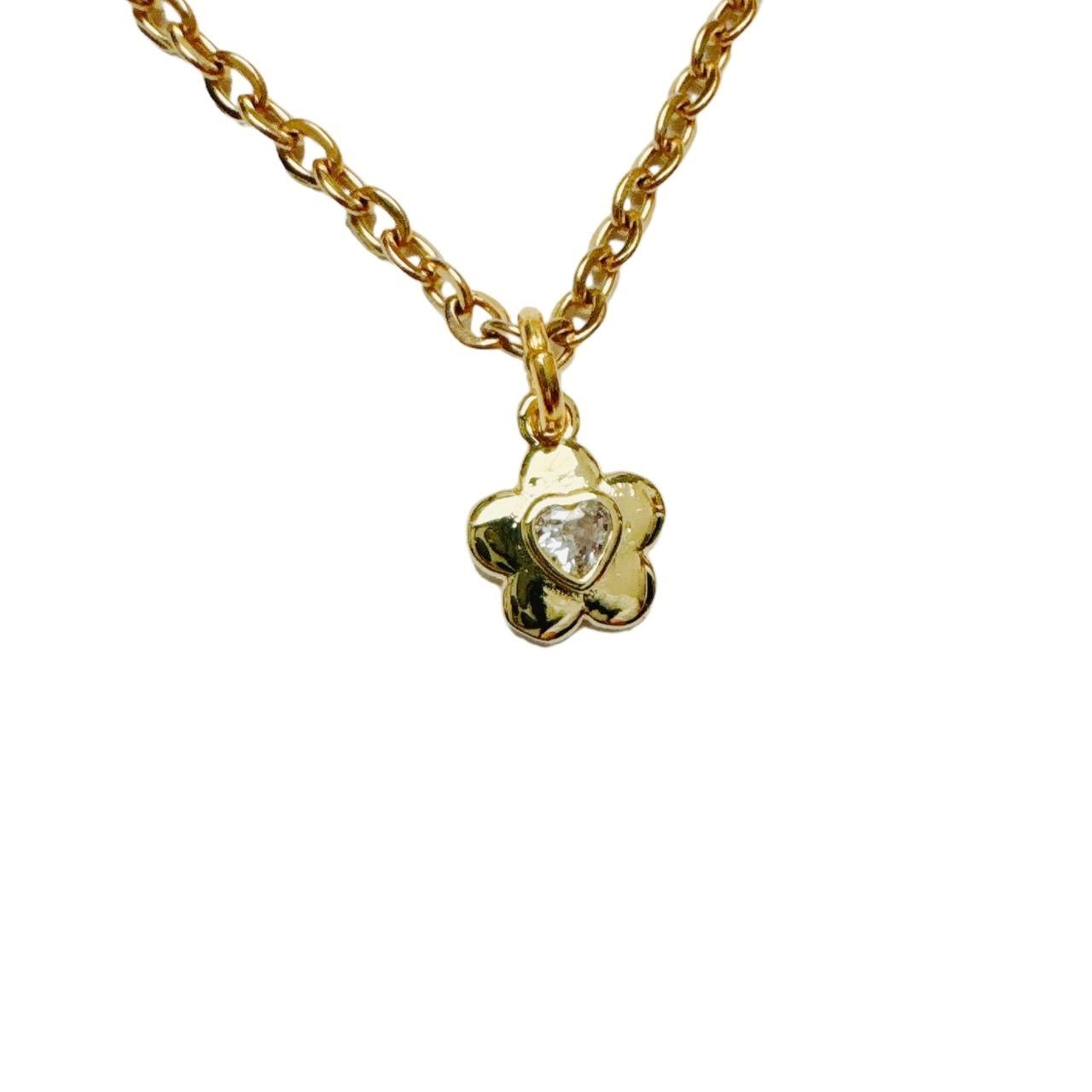 Gold Rhinestone Flower Necklace