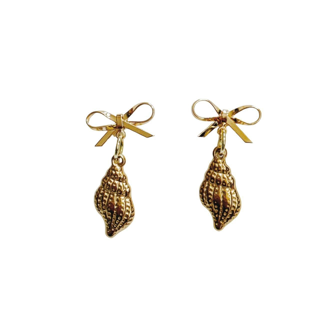 gold bow & shell earrings