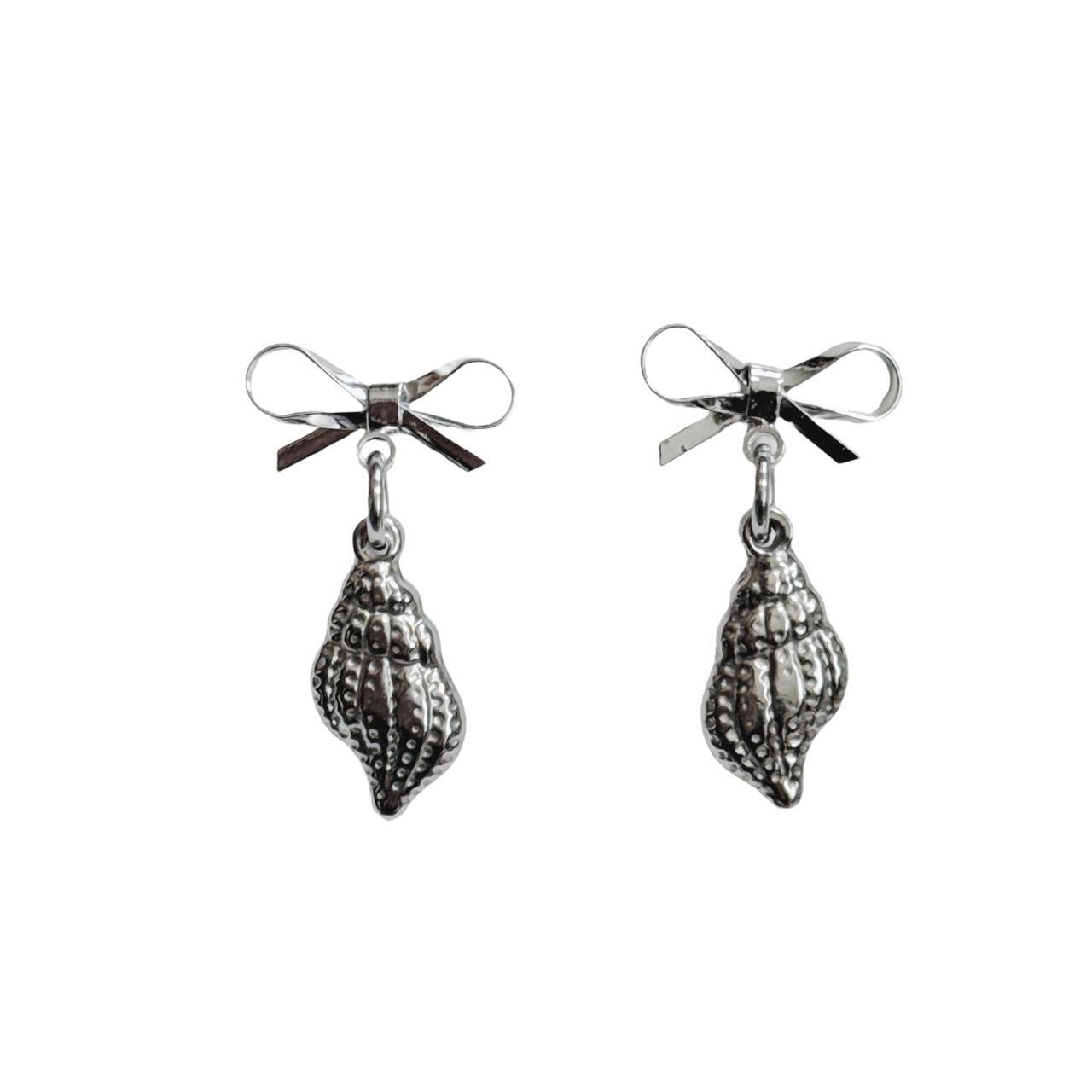 silver bow & shell earrings