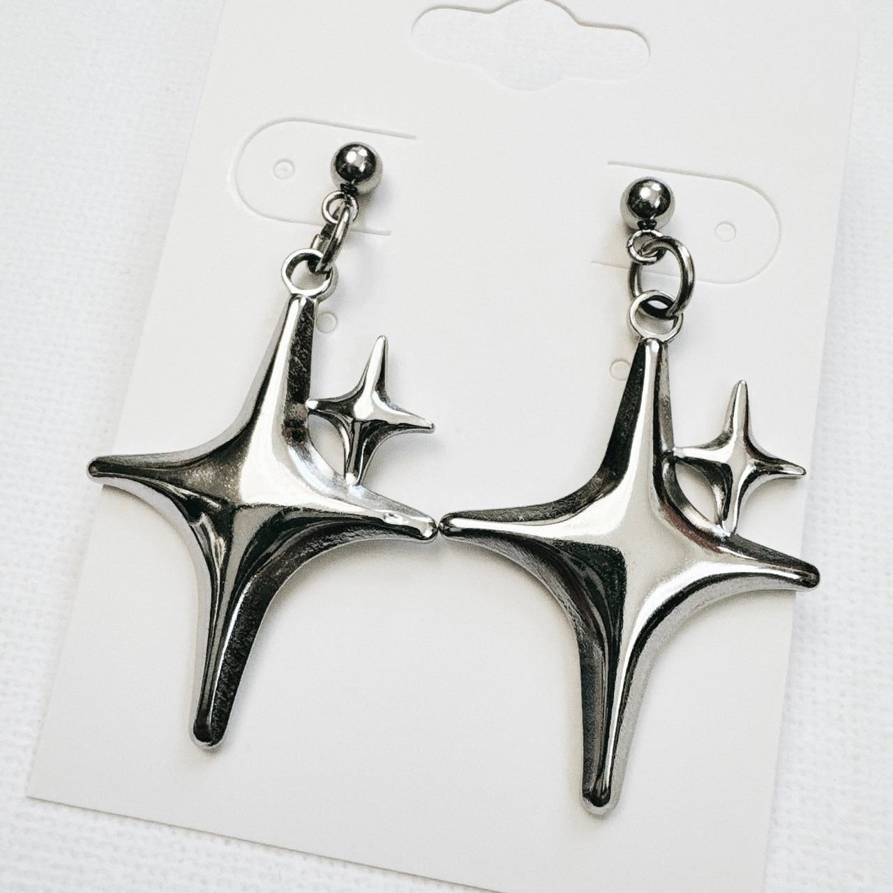 silver double sparkle star earrings