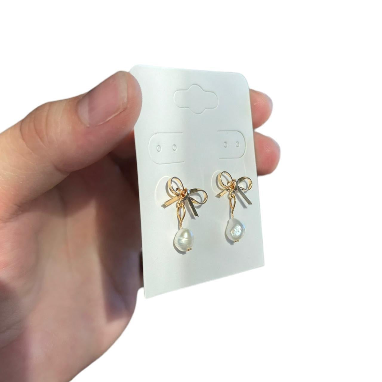 Gold Bow & Pearl Earrings