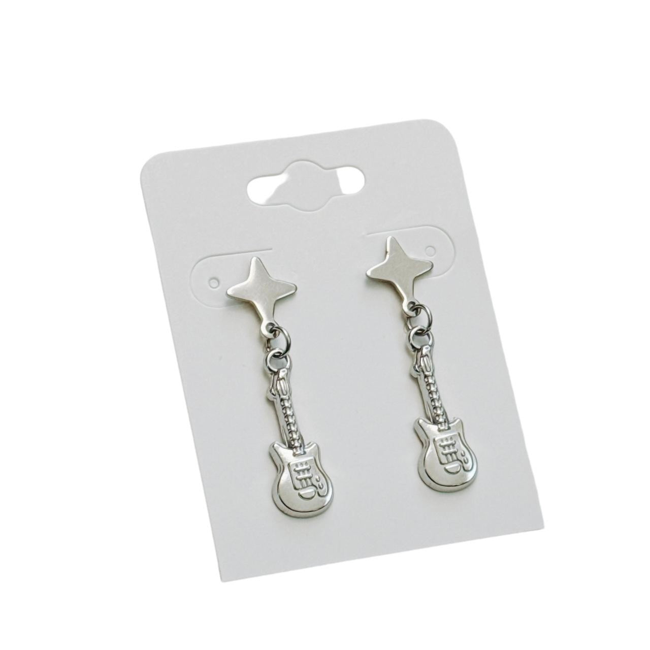 silver star & guitar earrings